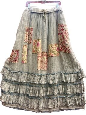 Boho Prairie Patchwork Ruffled Maxi Skirt